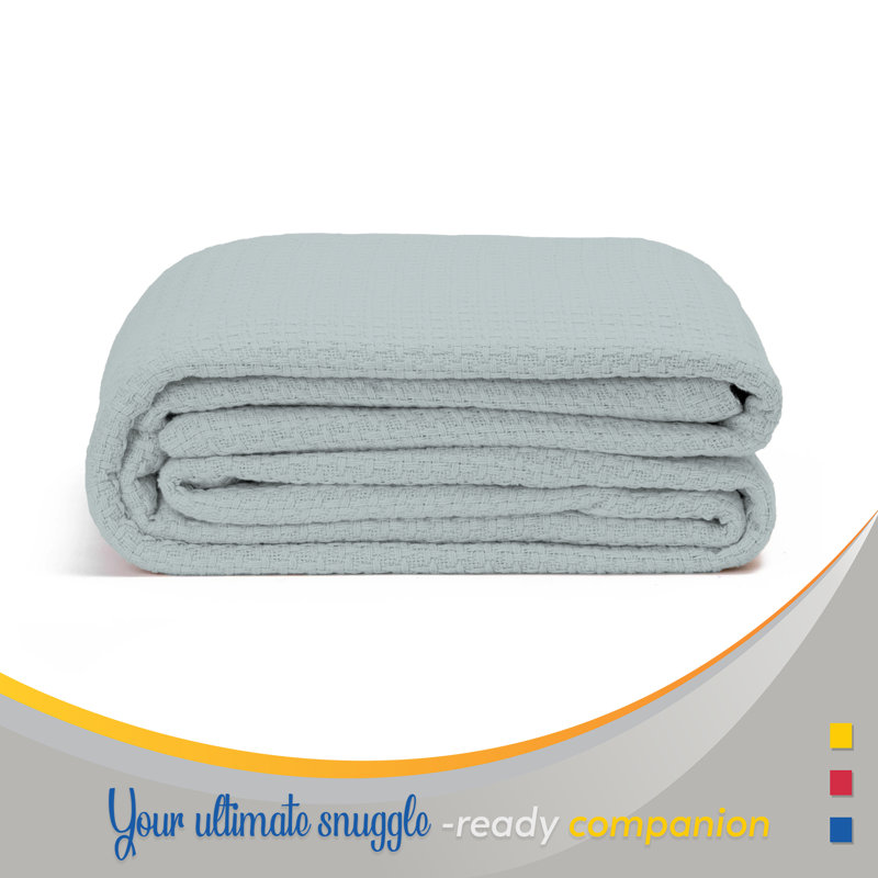 Couverture 100% coton tissée à la main, Bleu clair, Double / double