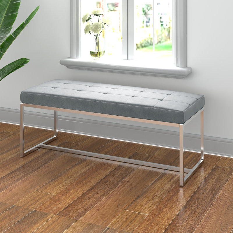 Bundoran Velvet Upholstered Bench, Silver Grey