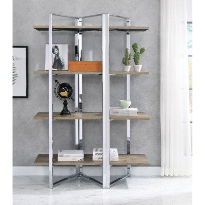 Bibliothèque naturelle à 4 étagères - Rangement polyvalent pour les pièces - Matériaux : métal, bois, placage de papier - Étagère moderne pour organiser votre atelier de loisirs créatifs