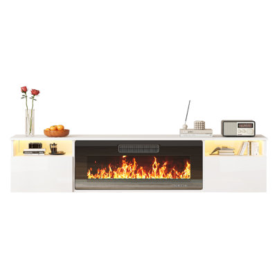 70" Wall-mounted Tv Stand With 36" Electric Fireplace White