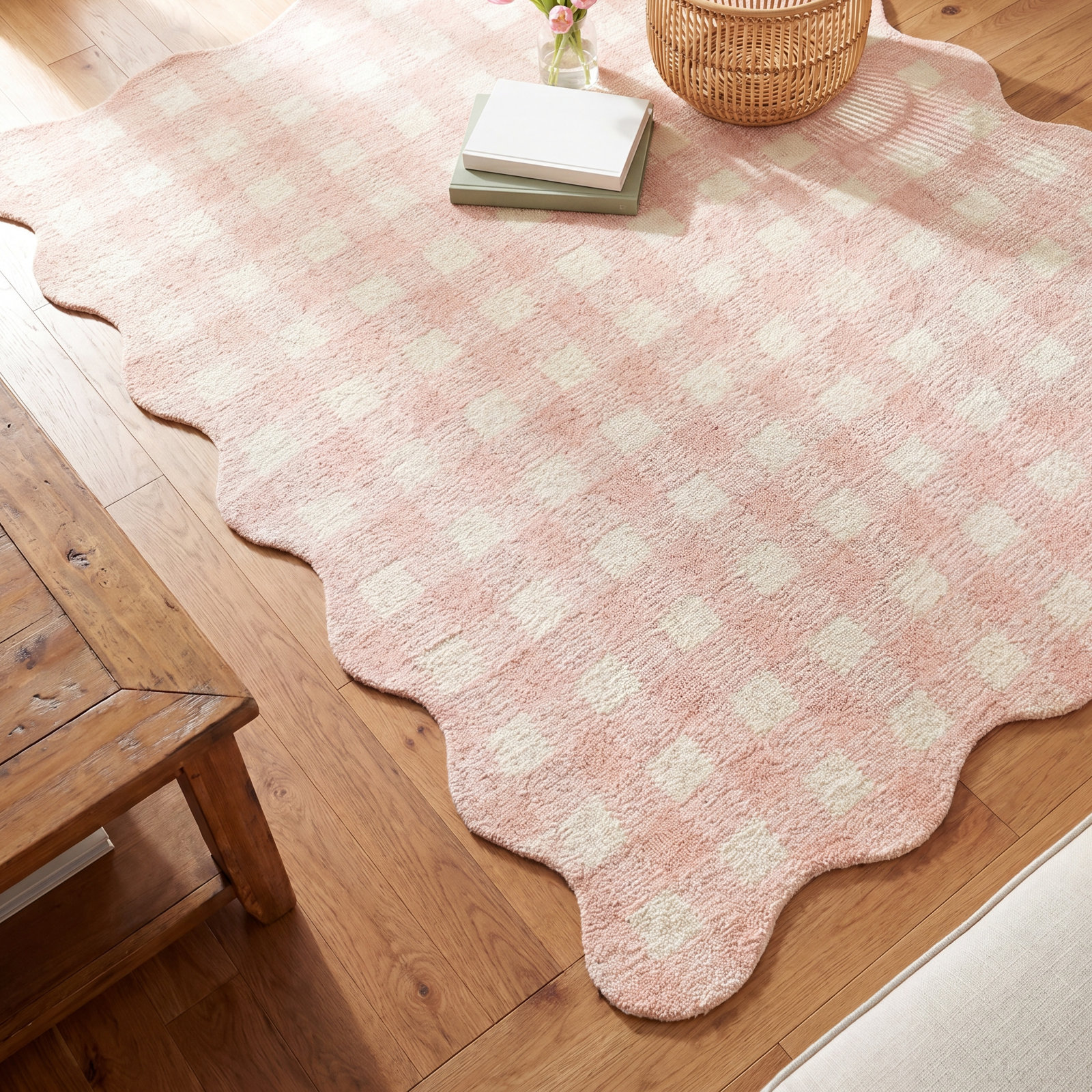 Lola Pink Hand-Tufted Plaid Wool Rug, Rectangle 7'10" x 9'10"