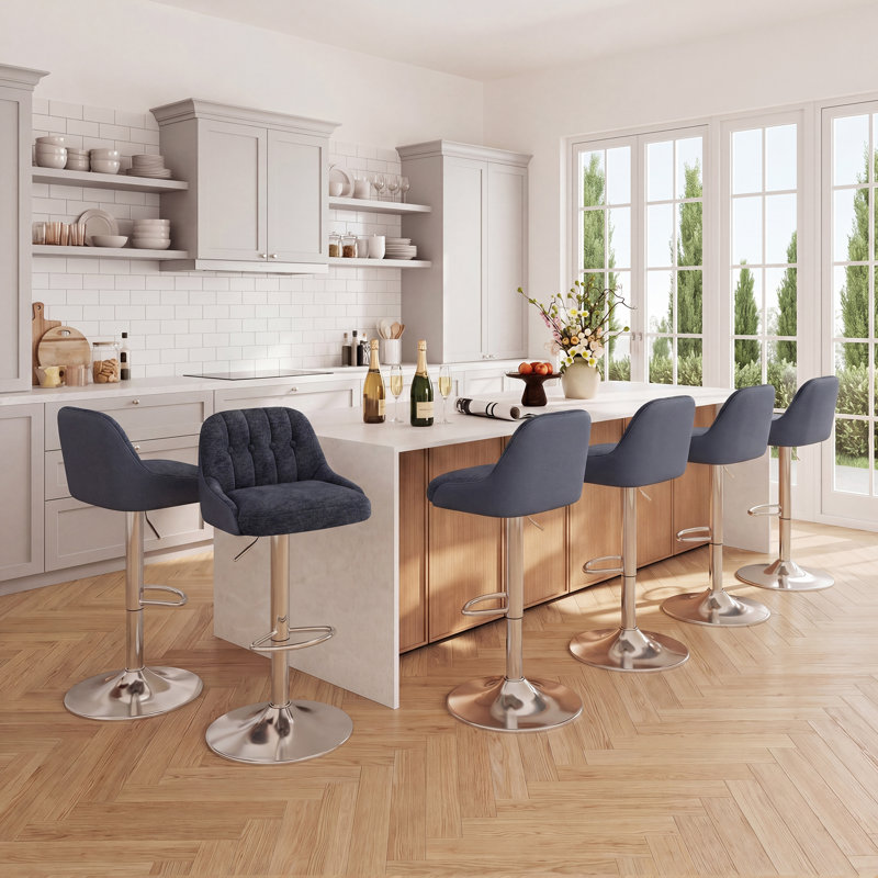 Swivel Upholstered Counter Stool with Metal Frame, Blue