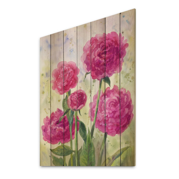 August Grove® Bright Peonies In Flowering Garden On Wood Painting | Wayfair