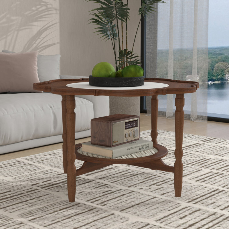 Table basse à 2 niveaux avec rotin