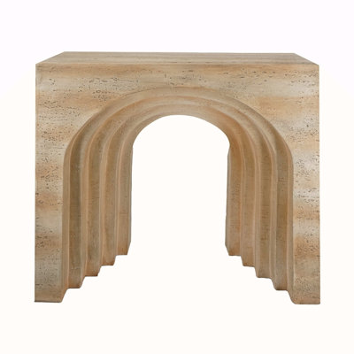 Modern Arched Sculptural Console Table, 32.3X14.2X29.9", Beige Faux Travertine Finish | Gift Idea