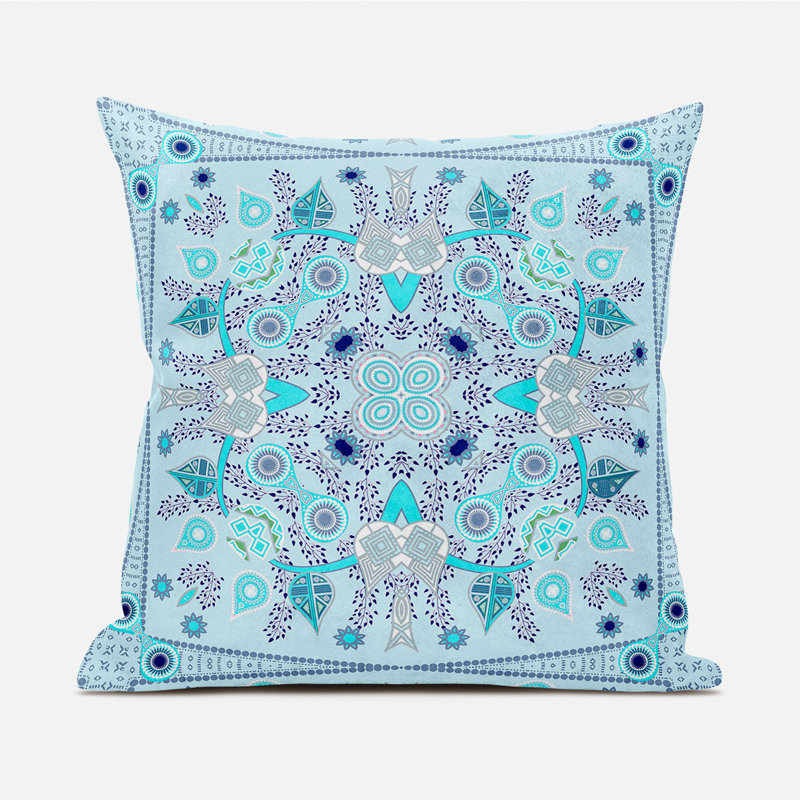 Housse et insert de coussin Aleighana, 16 po x 16 po, Bleu clair / gris