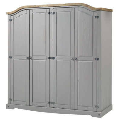 Corona Grey Wax Furniture 4 Door Solid Wood Wardrobe