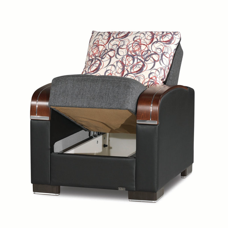 Fauteuil convertible avec rangement Primenest, Polyester noir / gris