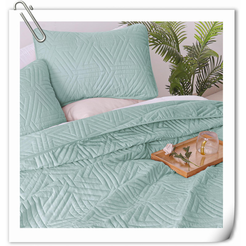 Quilts Machine Woven Geometric Shapes Quilt, Aqua Blue Geometric