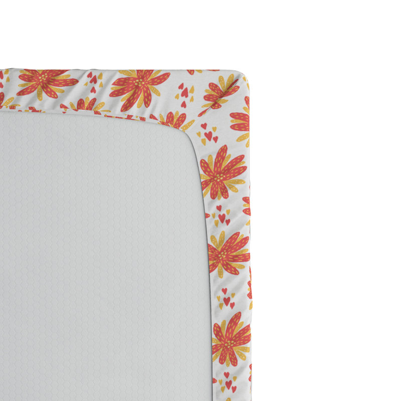 Microfiber Fitted Sheet, Queen Fitted Sheet, Red/Mustard Floral 1