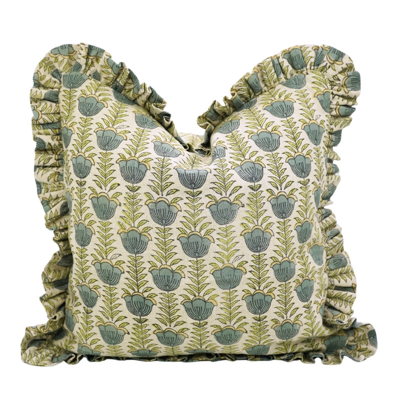 Coussin décoratif réversible en lin imprimé à la main à motif de volutes Fab divine, 22 po x 22 po