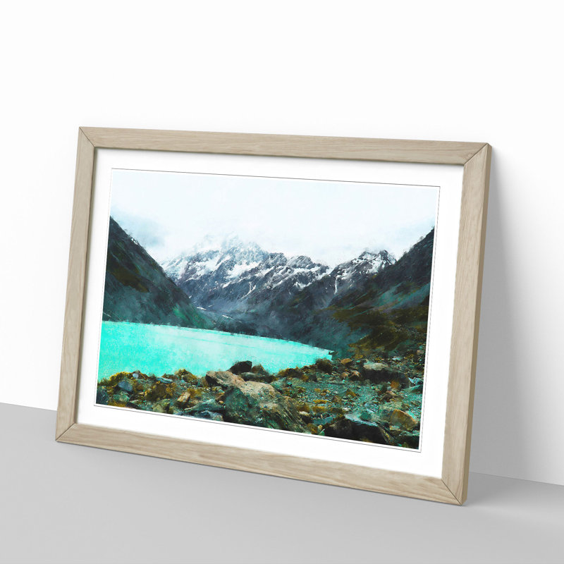 Aoraki Mount Cook In New Zealnd - Picture Frame Painti, 33cm H x 45cm W x 2cm D, Oak