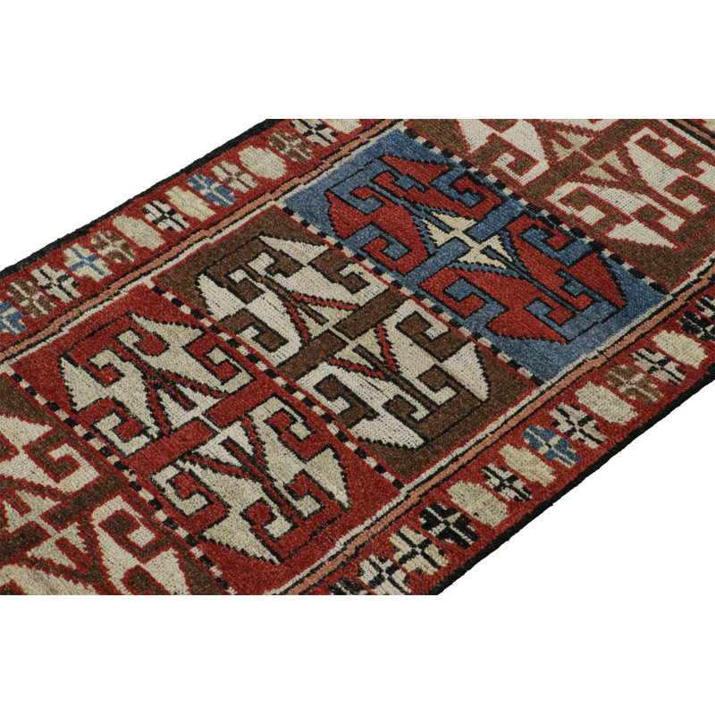 Burano Hand Knotted Wool Geometric Area Rug, Rectangle 10' x 14', Light Red Black