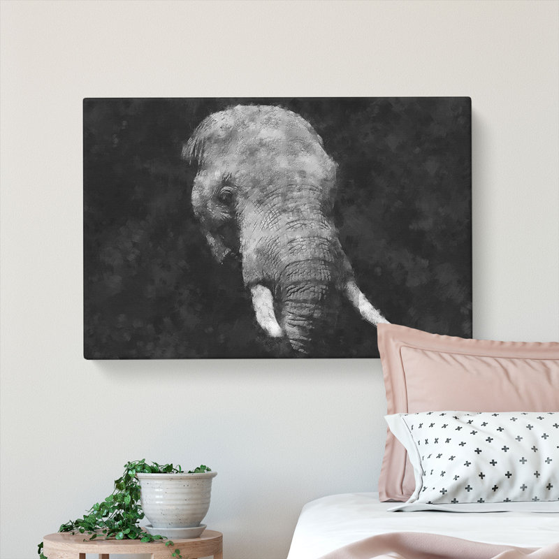 African Elephant Painting - Wrapped Canvas, 35cm H x 50cm W x 3cm D
