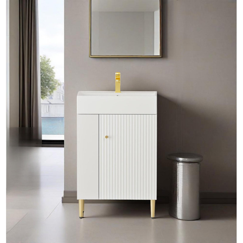 21.6" White Bathroom Vanity With Single Ceramic Sink