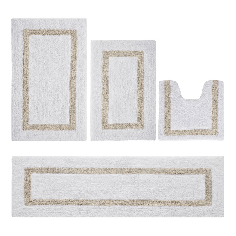Arth Premium 100% Cotton 2370 GSM 4-Piece Bath Rug Set OEKO-TEX® Certified, Ultra Plush Tufted Bathroom Mats, Super Absorbent, Reversible, Machine Washable, Spa-Like Comfort, White/Sand