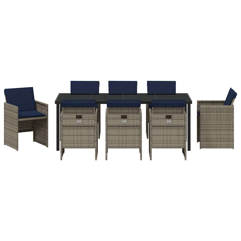  Ensemble de salle à manger de jardin avec coussin 9 pièces, 28.74" H x 78.74" W x 31.5" D, 8