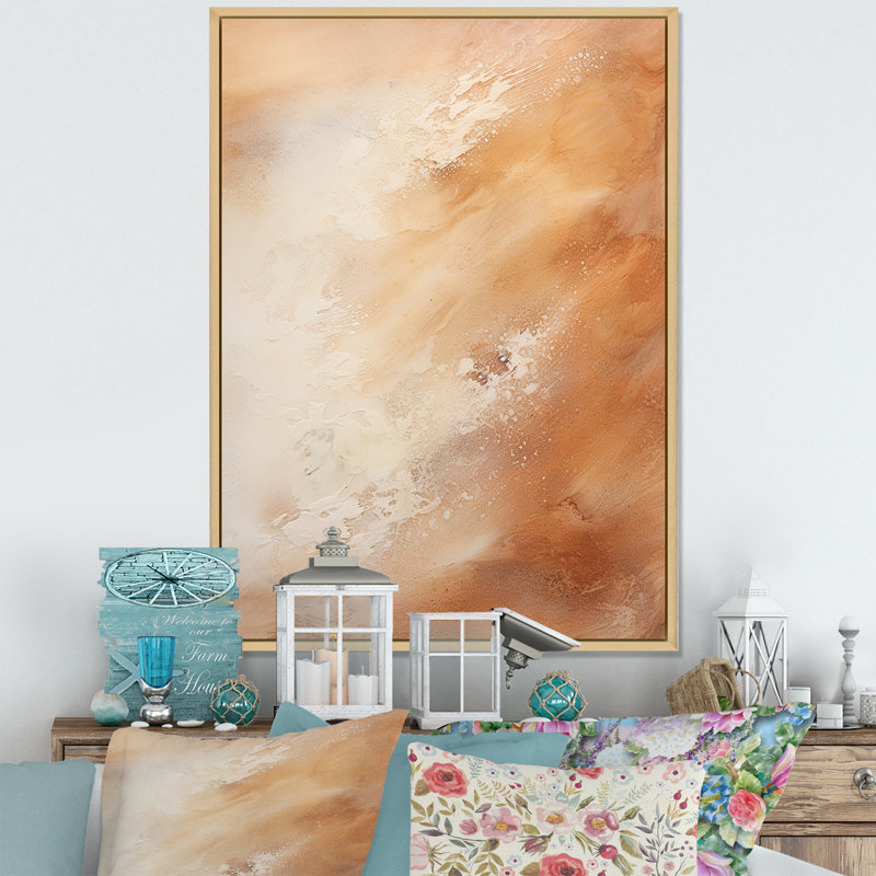 Beige Sandy Clouds Horizon V - décoration murale nuages, Encadrement doré, H 20 po x l 12 po