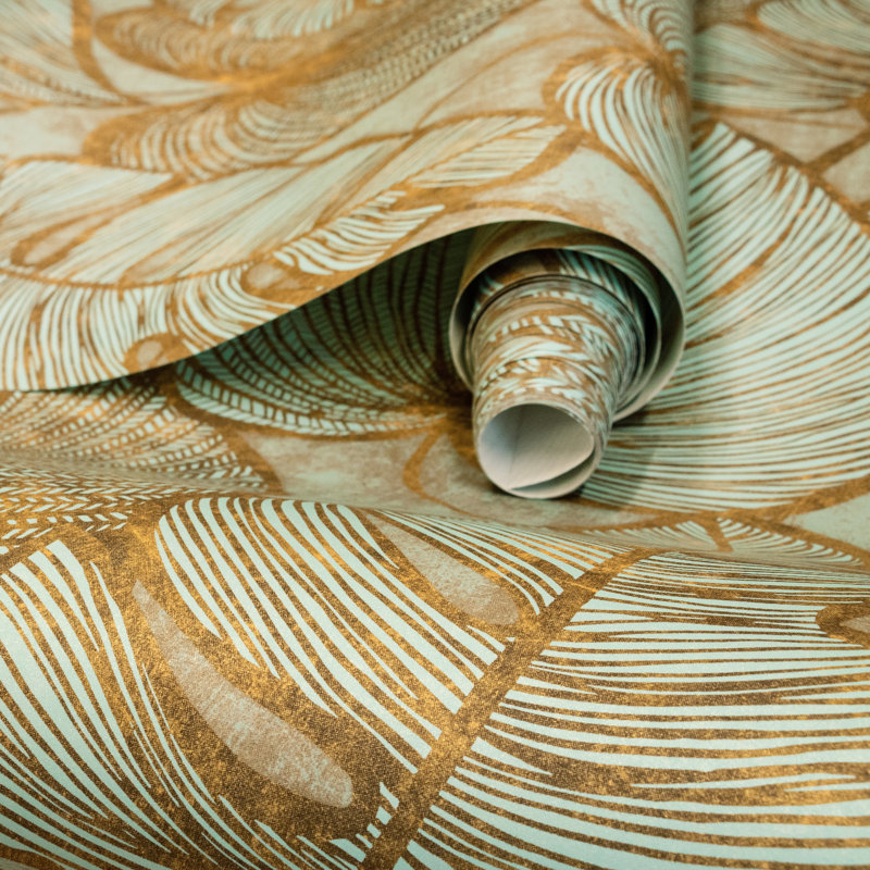 Julie Feels Home Collection Glitter/Shimmer Large Monstera Leaf Wallpaper Roll, Gold Teal