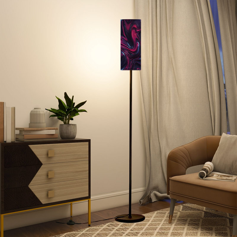 Lampe sur pied 68,5 po encastrée néon à contraste élevé avec poteau en métal à intensité variable avec abat-jour en lin, ampoule DEL incluse