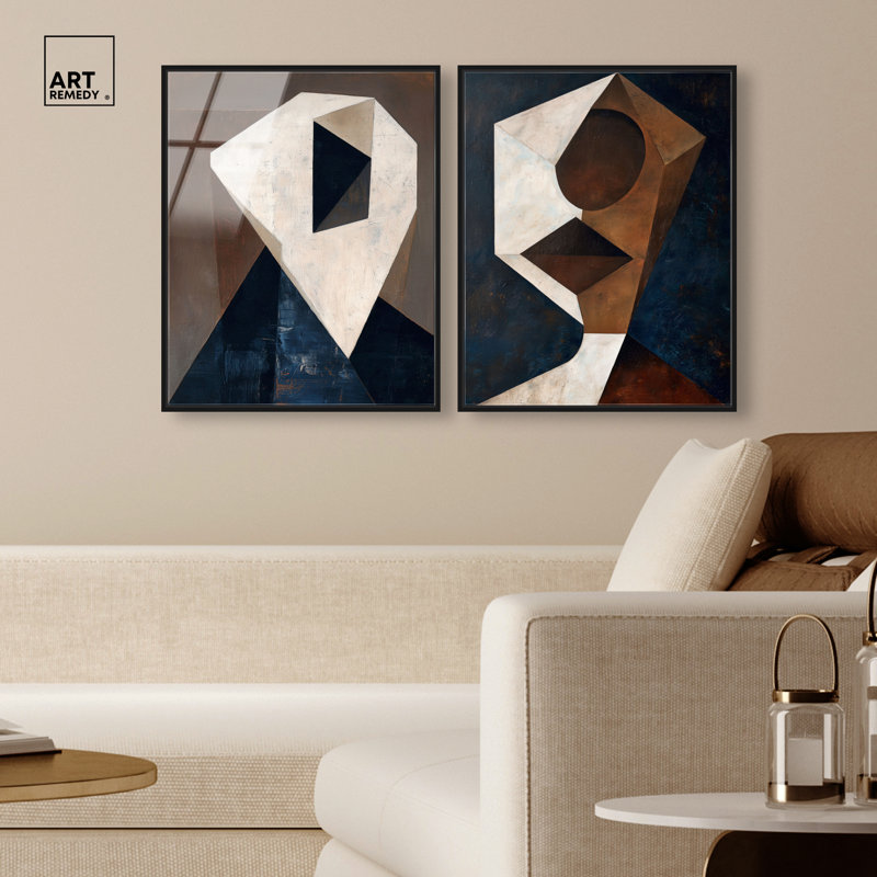 Ensemble de décorations murales modernes facettées, encadrées par Art Remedy, cadre noir, 20 x 24, H 25 po x l 21 po