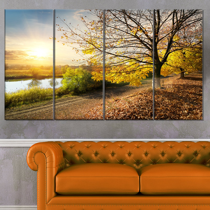 Golden Autumn Landscape Canvas Print Wall Art