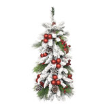 28" Snow Flocked Tree Decorated With Berries, Pinecones And Ornaments