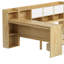 Lit de jour en L en bois avec 7 armoires de rangement, 2 tiroirs, bureau d'étude et bibliothèque intégrée, naturel + blanc