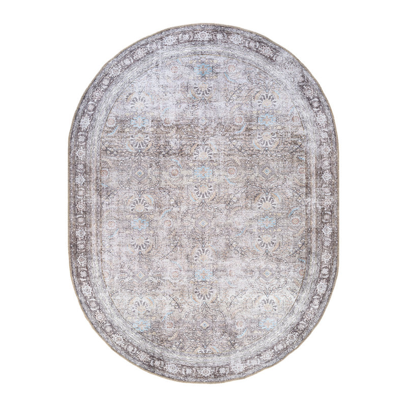 Tapis ivoire / gris Griffey, Ovale 5 pi x7 pi