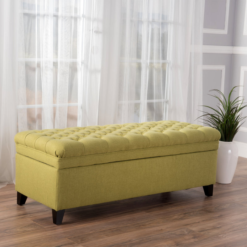 Banc de rangement rembourré en polyester Twania, Vert / jaune