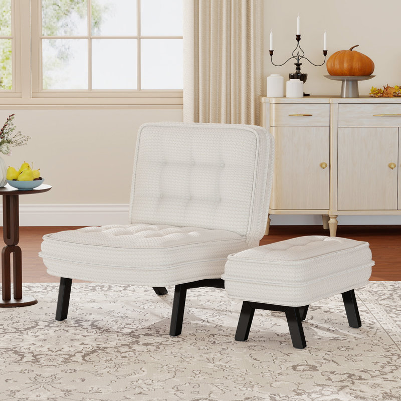  Fauteuil d'appoint rembourré de 25,98 po de largeur avec dossier réglable et repose-pieds, Beige