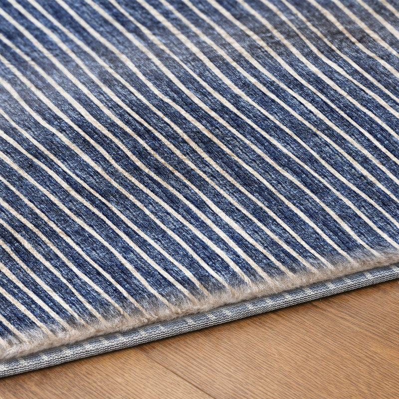 Tapis à poils longs de qualité supérieure lavable à la machine Dream ADS138, Marine, Rond 8 pi