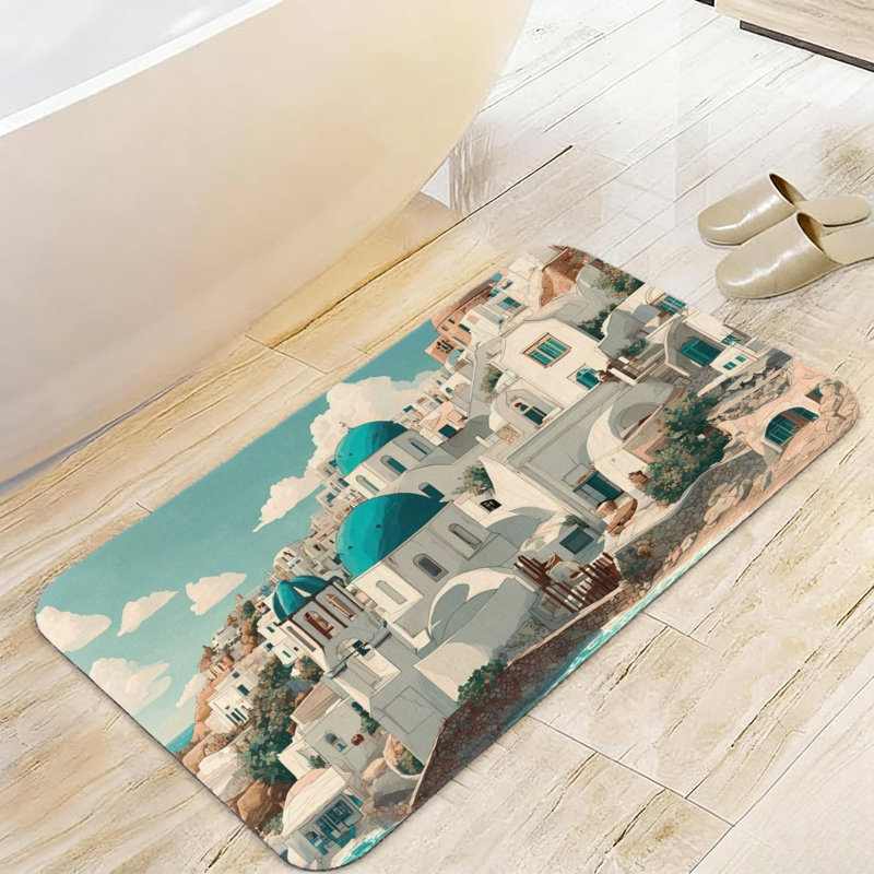 Tapis bleu pour salle de bain Santorini, 20 po x 32 po, antidérapant