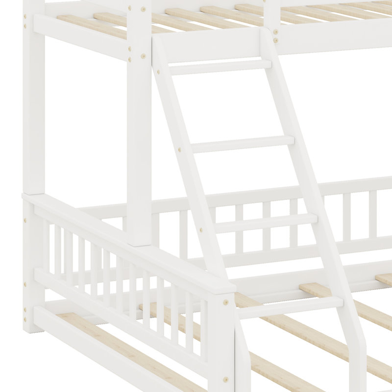 Lit superposé convertible en bois avec échelle et garde-corps, Blanc