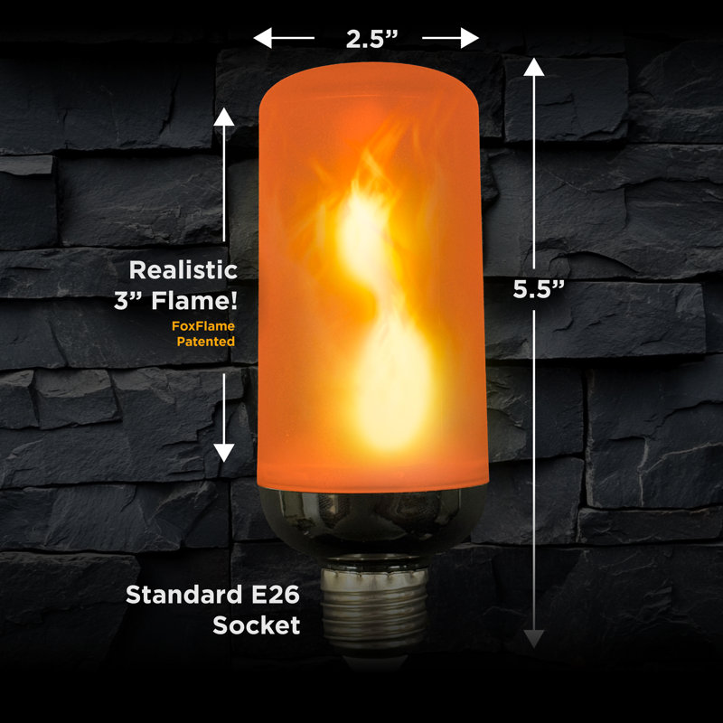 FoxFlame Flickering Light Bulbs, E26 Base, 2000K Warm, Patented Fire Effect, 4pk, 4 Pack