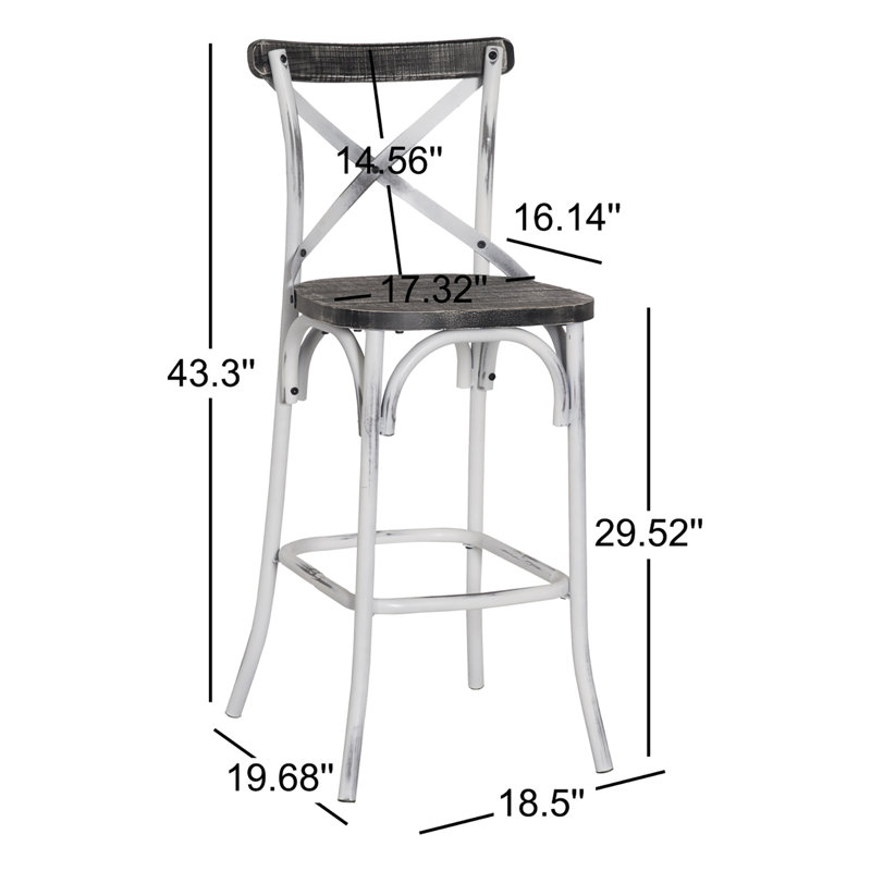 Metal 94541 Bar Stool with Wood Seat in, Black, Vintage White