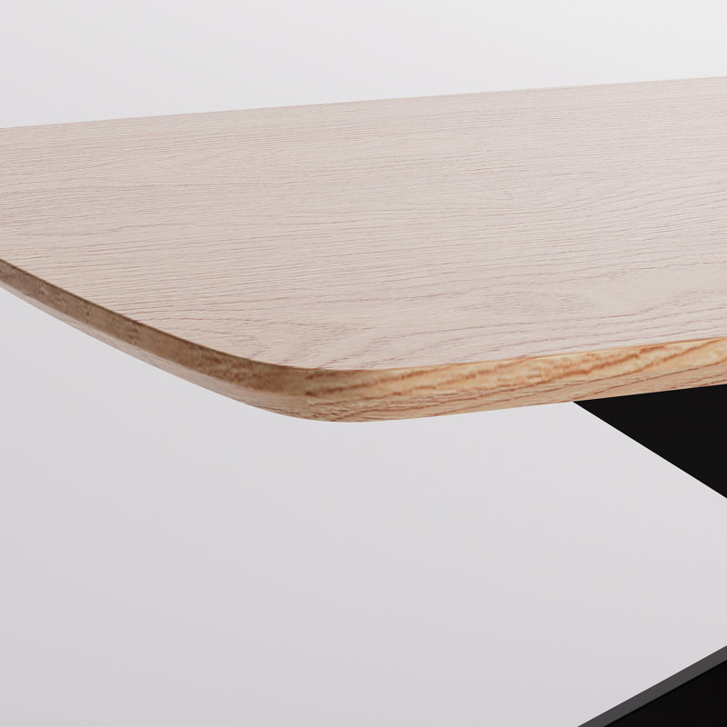 Table de salle à manger 69,3 "à piédestal rectangulaire avec structure en métal pour 4 à 6 personnes, Bois naturel