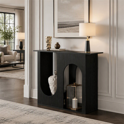 39.4" Console Table, Narrow Sofa Table Behind Couch with Arched Design