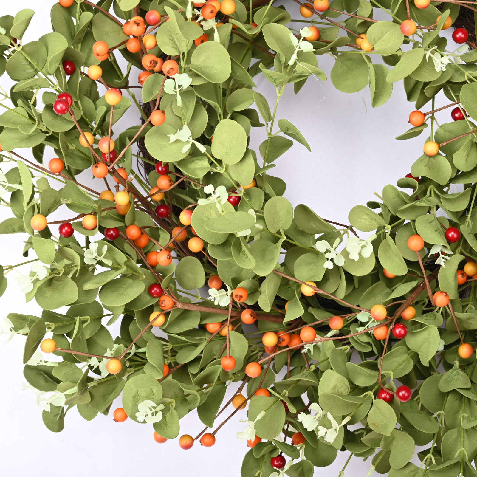 24" Handcrafted Eucalyptus and Berry Everyday Wreath, Orange/Green