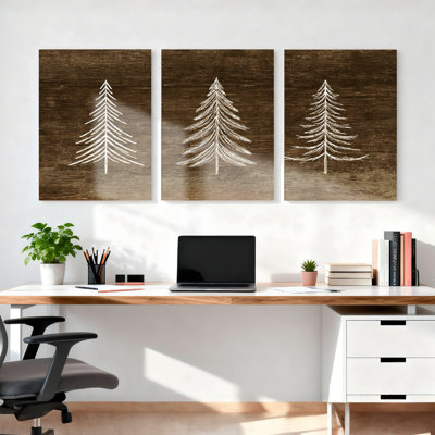 Arbre de Noël, ensemble de 3 toiles tendues sur toile texturée pour salon
