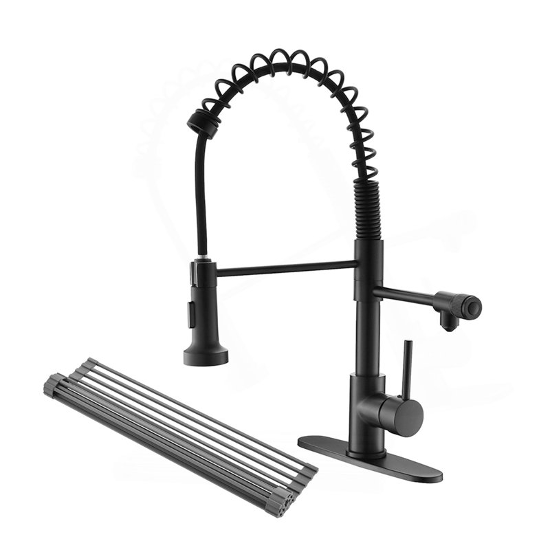 Purifier Kitchen Faucet Drinking Water Faucet With Roll Up Dish Drying Rack, Pull Down Water Filter Kitchen Sink Faucets (Matte Black)
