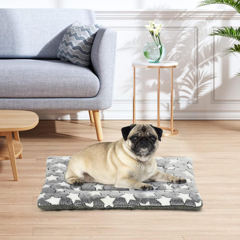 Gray and White Reversible Soft Fleece Dog Bed Mat