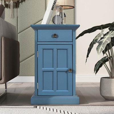 U-can vintage living room end table | antique navy side table with usb ports | multifunctional drawer and cup holders