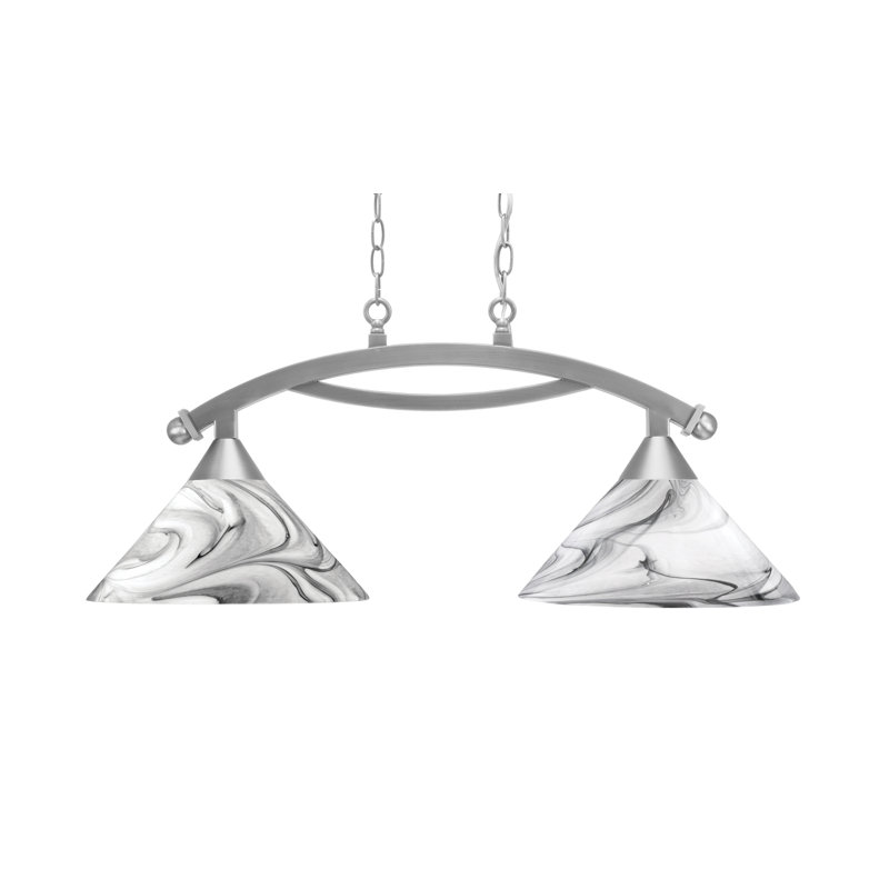 Bow 2 Light Island Light With Glass, Brushed Nickel, Black/White, 13.75" H x 32.75" W x 12" D