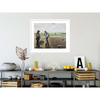 Peasants in the Fields Eragny by Camille Pissarro -Framed Giclee Print