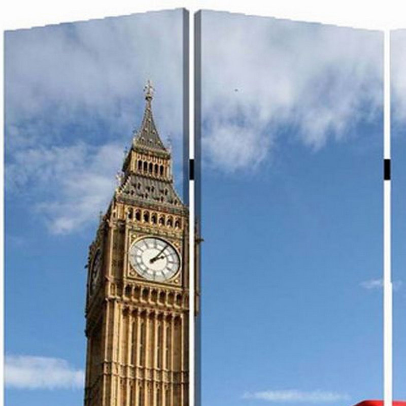 Paravent à 3 panneaux 71 pouces Lumberson Brar, Big Ben, London Cityscape, rouge, brun