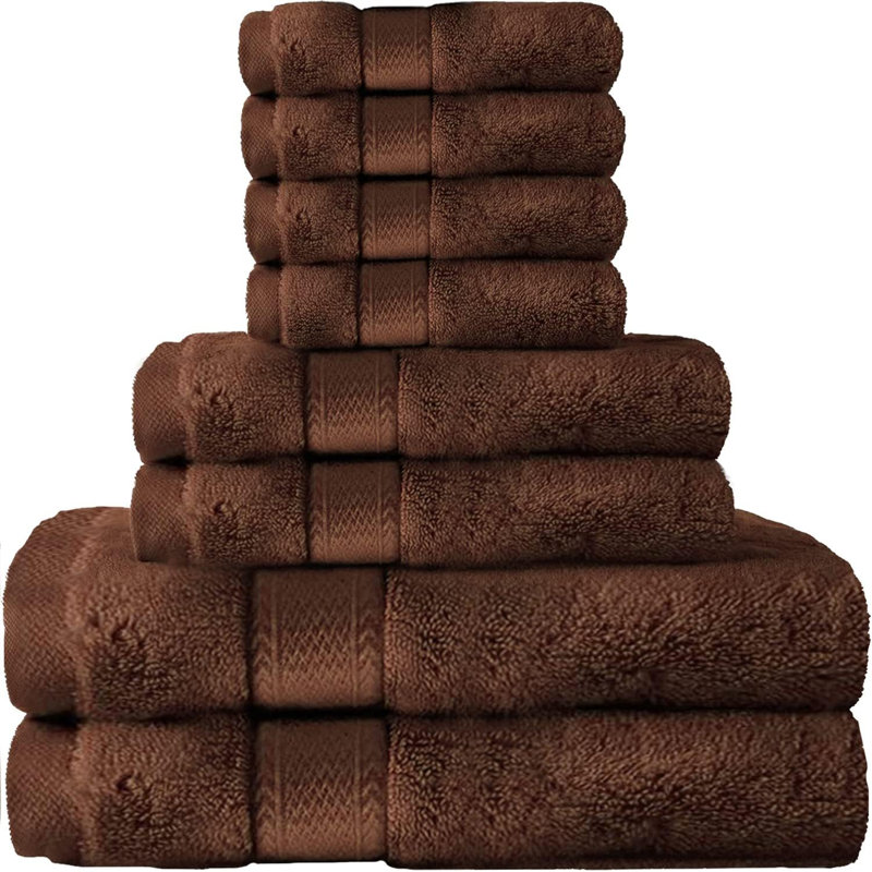 Premium 100% Cotton 8 Pack Bathroom Towel Set, Dark Brown