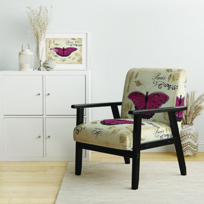 'Heeya - Red Farmhouse Butterfly - Upholstered Farmhouse Accent Arm Chair