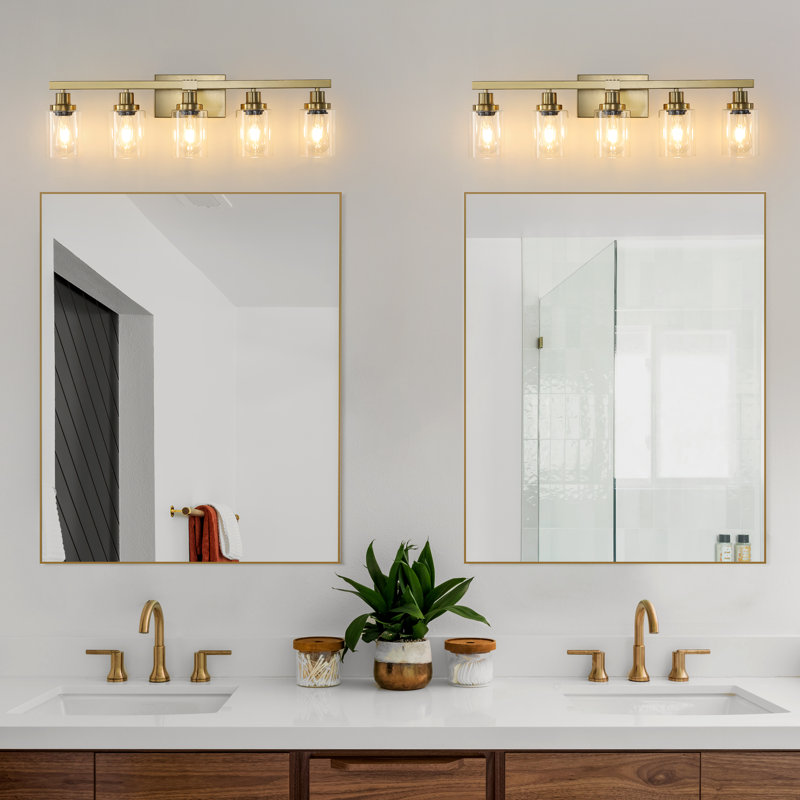 Éclairage pour meuble-lavabo 5 lumières avec abat-jour en verre transparent pour miroir de salle de bain, salle de bain ou chambre à coucher