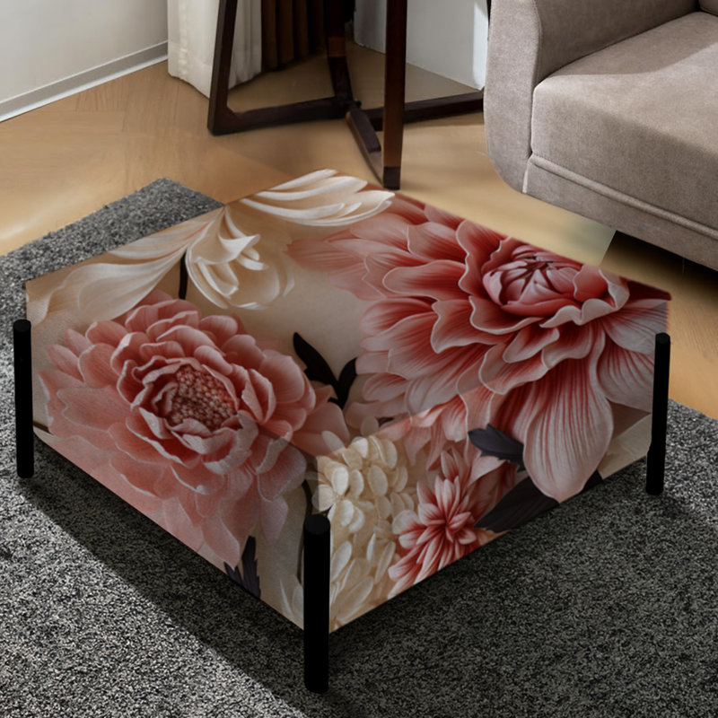 Pink And White Delicate Peony Blooming Collage - Floral Large Square Ottoman